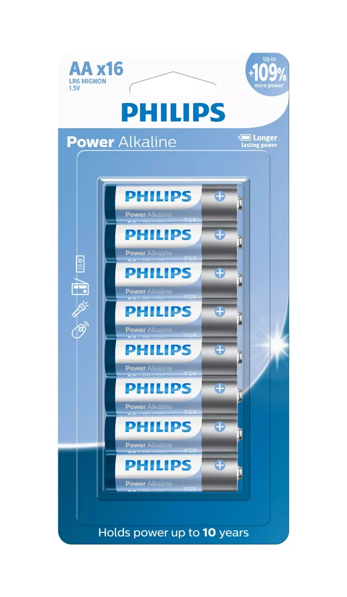 Pilha Alcalina Philips AA c/ 16 - Imagem 1