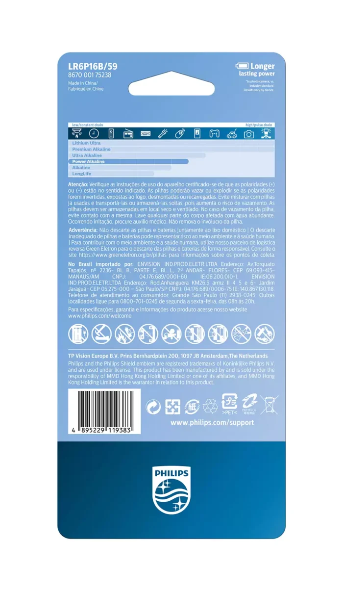 Pilha Alcalina Philips AA c/ 16 - Imagem 2