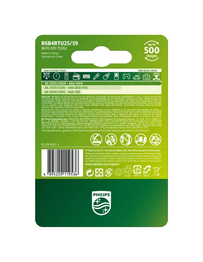 Pilha Philips Recarregável AA C/4 2500mah - Imagem 2