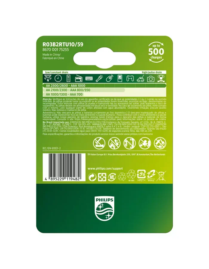 Pilha Philips Recarregável AAA C/2 - Imagem 2