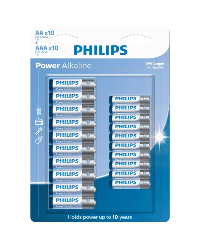 Pilhas Alcalinas Philips AA e AAA c/ 20 unidades - Imagem 1