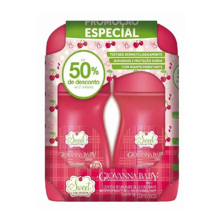 343412 Kit Desodorante Antitranspirante Roll-On Giovanna Baby Cherry 48h 50ml 2 unidades - Imagem 1