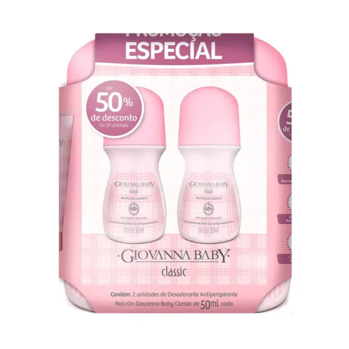 3485456 Kit Desodorante Antitranspirante Roll-On Giovanna Baby Classic 48h 50ml 2 unidades - Imagem 1