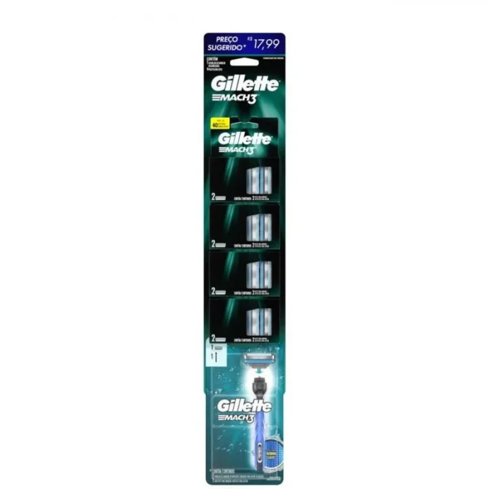 512837-800-auto Carga Gillette Mach3 4 Cargas c/ 2 un+ 1 Aparelho Gillete Mach3 Acqua Grip - Imagem 1