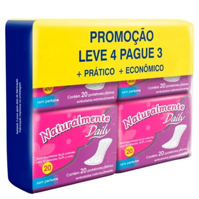 Protetor diário Naturalmente Daily C/ 4 pacotes de 20 un - Imagem 1