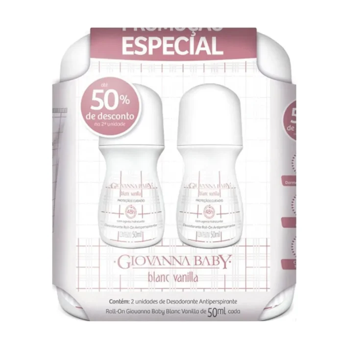 Kit Desodorante Antitranspirante Roll-on Giovanna Baby Blanc Vanilla 50ml 2 unidades - Imagem 1
