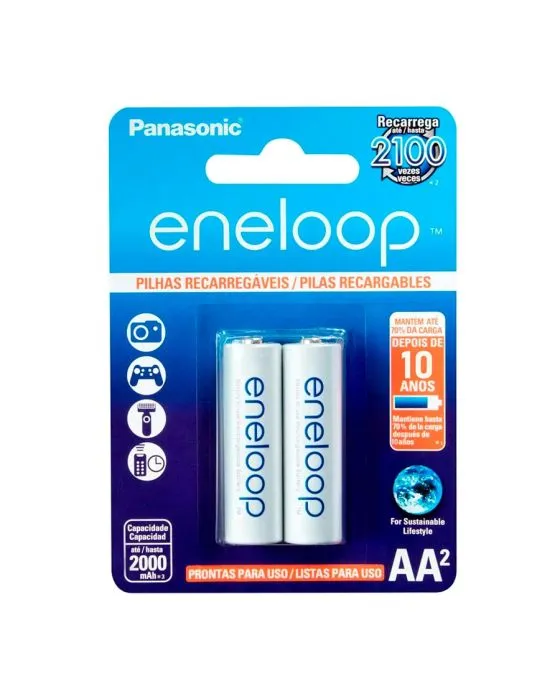 Pilha Panasonic Eneloop 2000mah AA Recarregável C/ 2 - Imagem 1